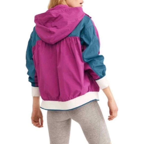 Free People Hide Away Hood Windbreaker Jacket  pink purple Berry Teal NEW NWT - Picture 2 of 14